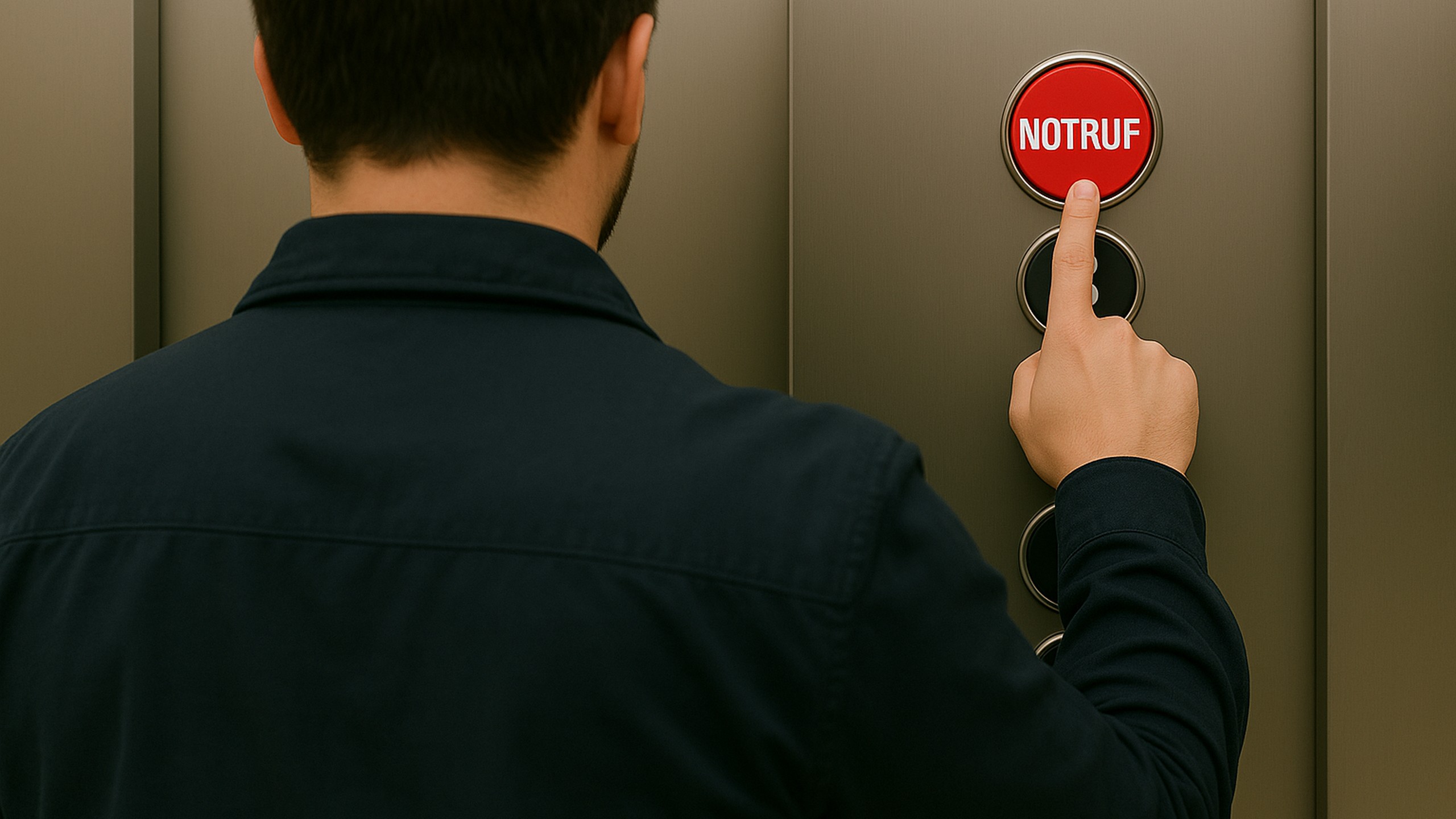 Mensch drückt Notrufknopf in Aufzuf