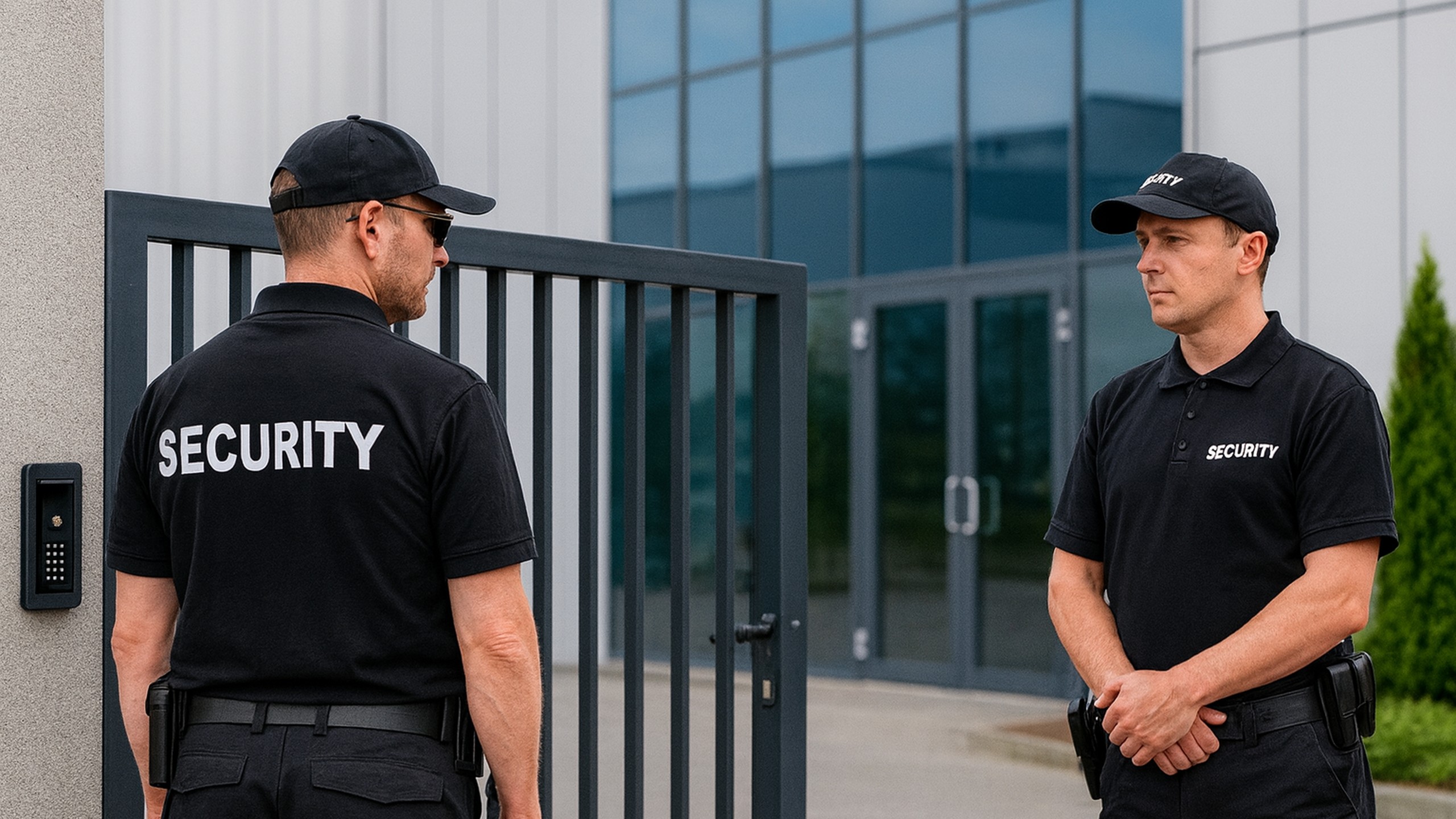 Security-Mitarbeiter an geöffnetem Tor