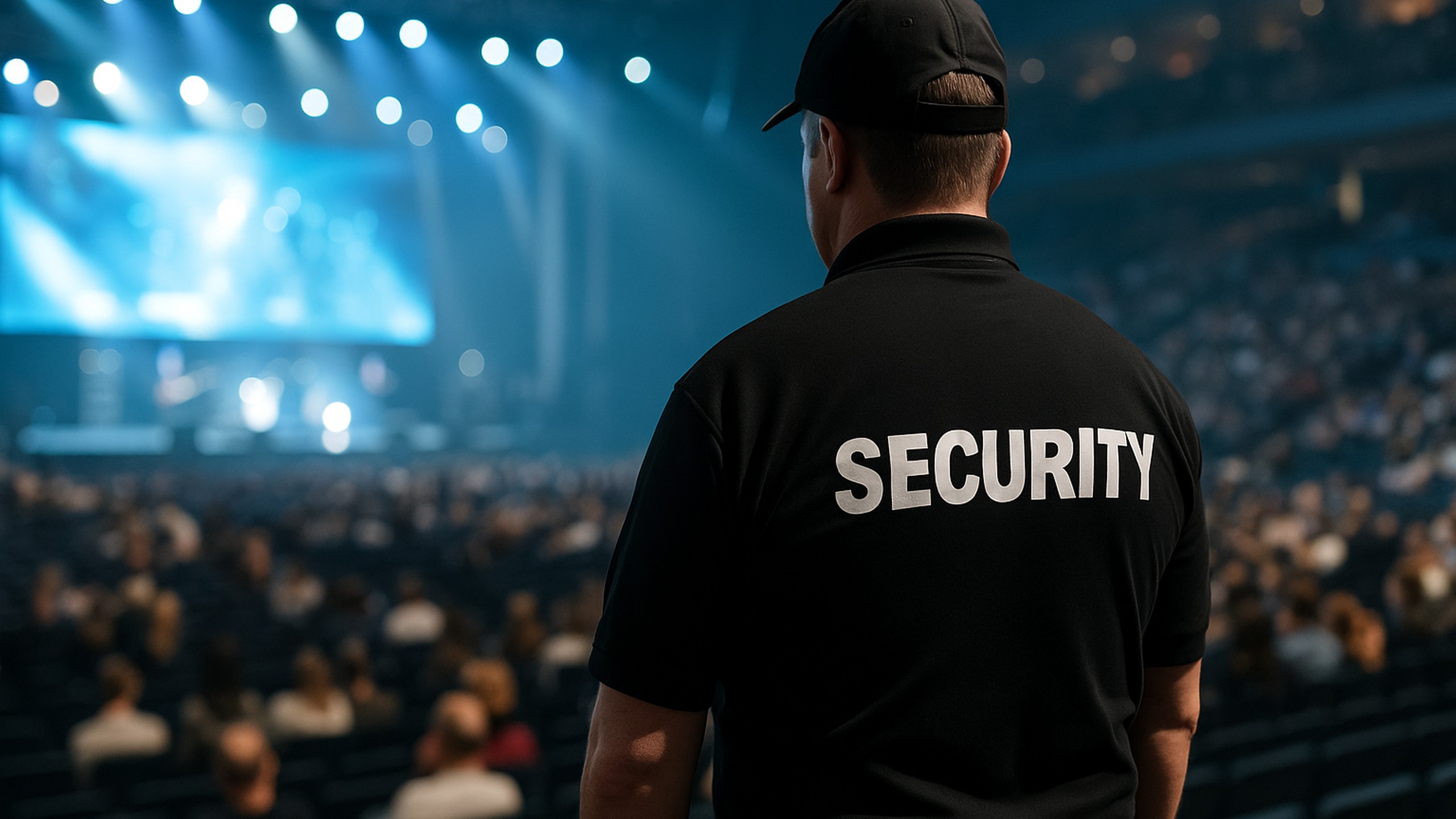Securitymitarbeiter von hinten auf Konzert