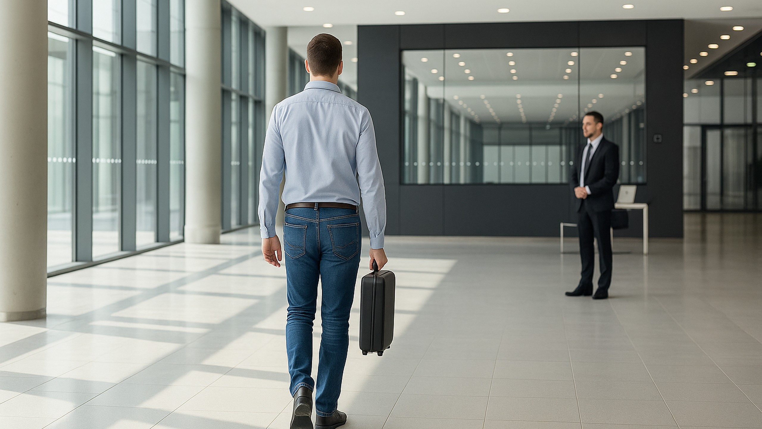 Mann mit Aktentasche von hinten