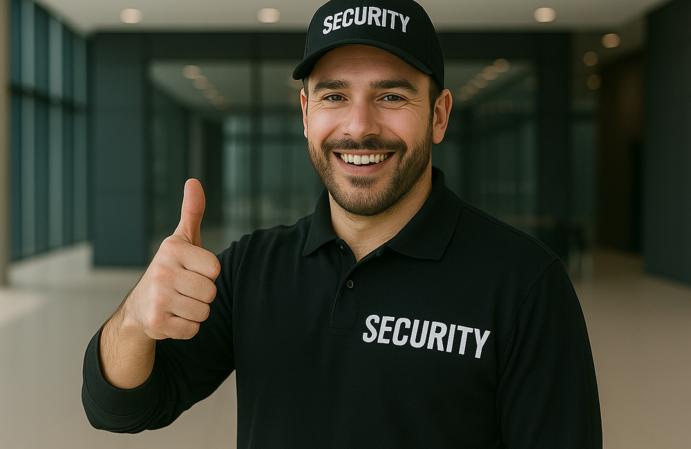 Security-Mitarbeiter mit Daumen hoch